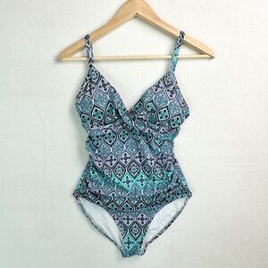 Leilani One Piece Swimsuit Women Size 6 Black Blue Tummy Control Removable Pads